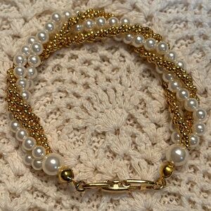 Vintage Napier Faux Seed Pearl and Gold Beaded Twist Bracelet